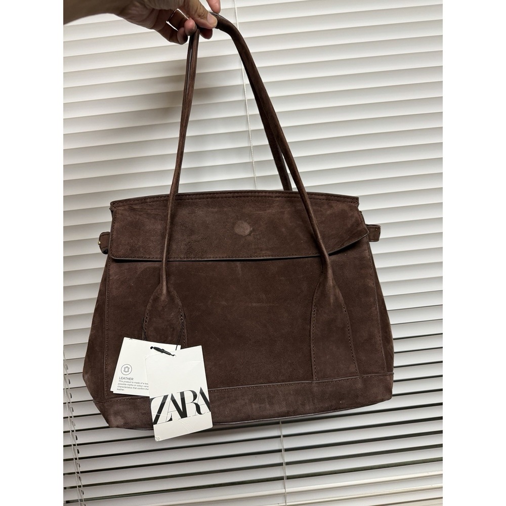 Zara Split Suede Chocolate Brown City Bag Purse Leather Capsule Rare SOLD OUT
